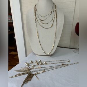 Four goldtone and pearl bead necklaces